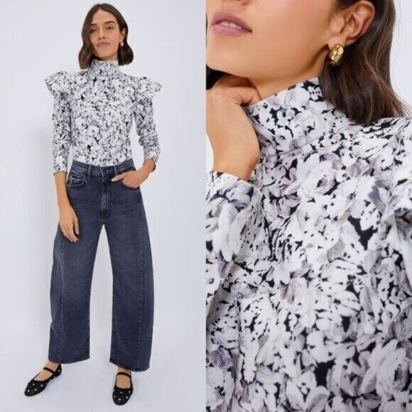 Tuckernuck NEW Gray Gardens Floral Long Sleeve Mock Neck Bowden Top Size XS