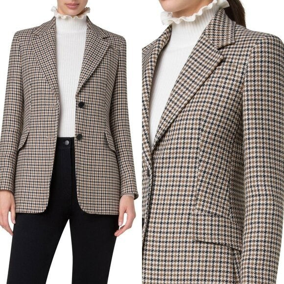 Akris Punto NEW Brown & Black Houndstooth Wool Boyfriend Blazer Size 10