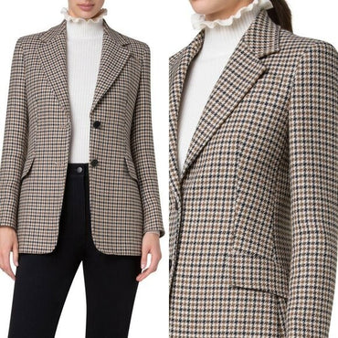Akris Punto NEW Brown & Black Houndstooth Wool Boyfriend Blazer Size 10