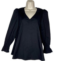 Pomander Place | NEW Easton Swing V Neck Long Sleeve Blouse in Black Size XS