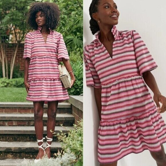 Tuckernuck NEW Pink Chevron Knit Stripe Crawford Relaxed Fit Mini Dress M