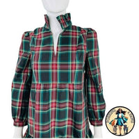 Tuckernuck Palmerston Tartan Plaid Drop Waist Long Sleeve Mini Dress Size XS