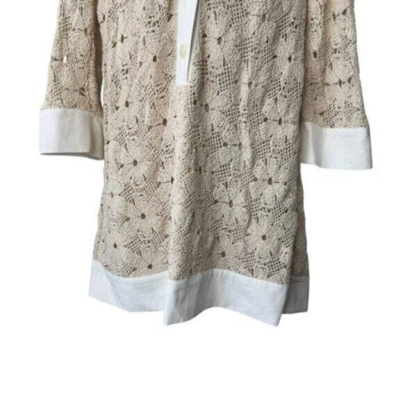 Tuckernuck NEW Tan Crochet Collier Collared Coastal Mini Dress Size L