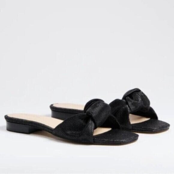 Tuckernuck NEW Black Raffia Britt Square Toe Knot Slip On Flat Sandal Size 6