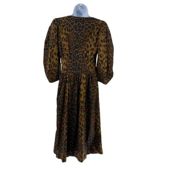 Tuckernuck NEW Leopard Graciela Puff Sleeve Square Neck Midi Dress Size 4