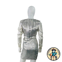Redemption for FWRD Long Sleeve Metallic Deep V Party Dress in Silver Size XS