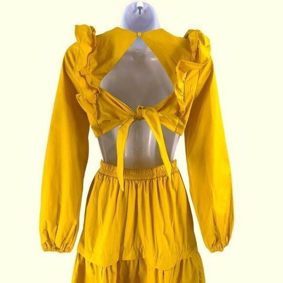 Petal and Pup NEW Yellow Mariga Long Sleeve Frill Shoulder Midi Dress Size XS