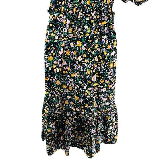 Hyacinth House | NEW Black Multi Floral Smocked Samantha Midi Dress Size S