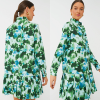 Tuckernuck NEW Deep Lagoon Tate Green Drop Waist Long Sleeve Mini Dress XS