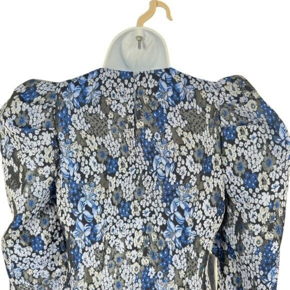 Hyacinth House NEW Blue Jacquard Priscilla Floral Puff Sleeve Blouse Size XXS