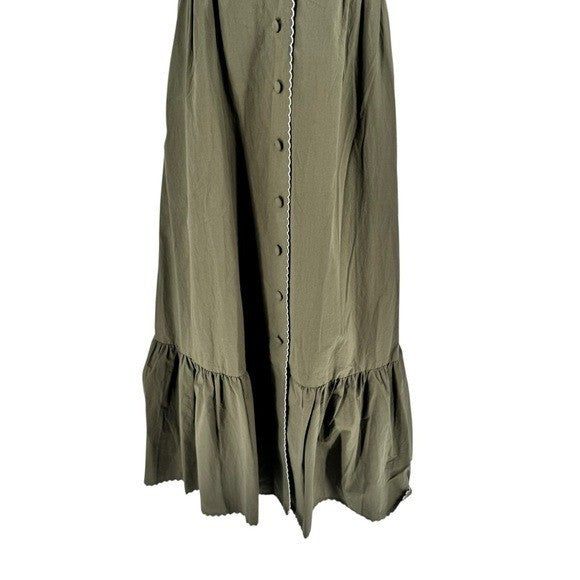 Tuckernuck NEW Olive Green Alice Puff Sleeve Collared Classic Midi Dress XXS