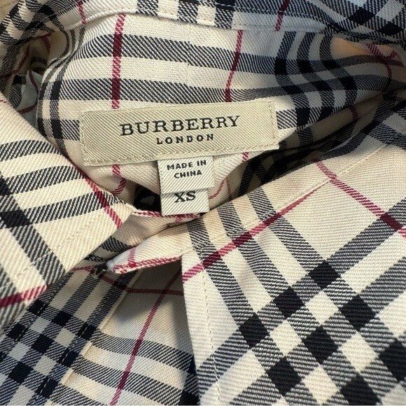 Burberry London NEW Womens Nova Check Fitted Collared Button Down Shirt Size XS