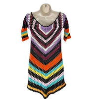 Alix Pinho | NEW Hastanking Open Knit Crochet Mini Dress in Multicolor Size M