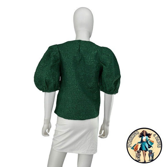 Hyacinth House NEW Green Jacquard Floral Puff Sleeve Noelle Blouse Size XS