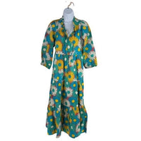 Tuckernuck NEW Salty Paloma Blue Daisy Retro Long Sleeve Caftan Size M