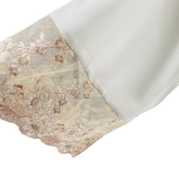 Flora Nikrooz NEW Rosa Kimono Satin Lace Trim Robe in Ivory Size M