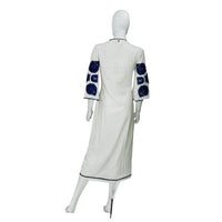 Antik Batik NEW Embroidered Tiki White and Blue Caftan Midi Dress Size XS