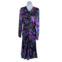 Ganni NEW Watercolor Simply Purple Silk Stretch Formal Satin Midi Dress Size L