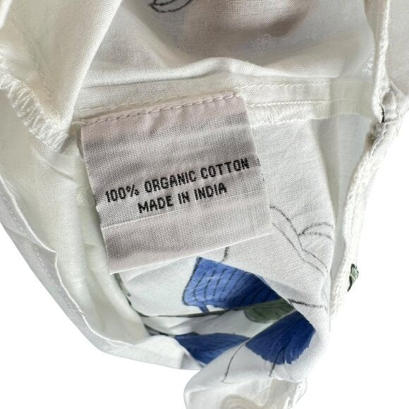 Juliet Dunn NEW White and Klein Blue Baby Doll Floral Scalloped Top Size M