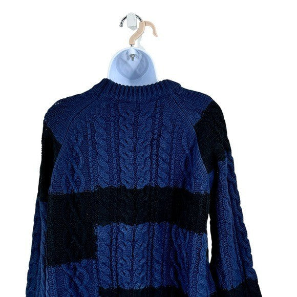 Tuckernuck NEW Navy Patchwork Cable Knit Relaxed Fit Pullover Sweater Size XS