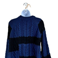 Tuckernuck NEW Navy Patchwork Cable Knit Relaxed Fit Pullover Sweater Size XS