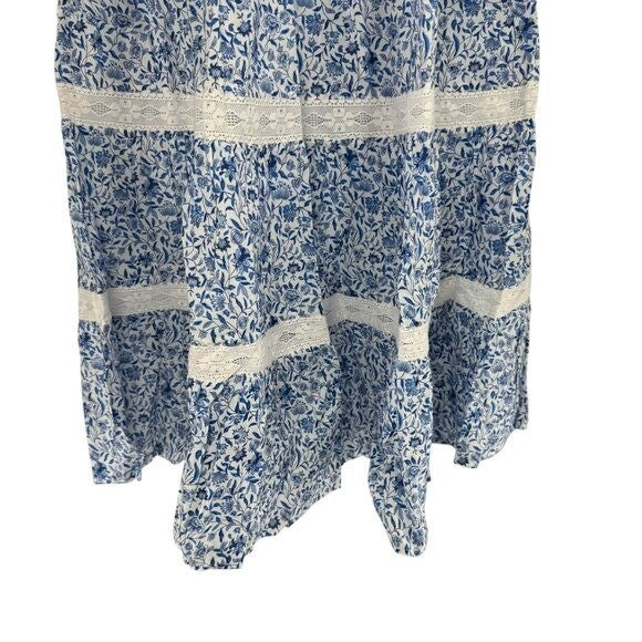 Pink City Prints NEW Celine Sky Chintz Blue Lace Floral Maxi Dress Size S
