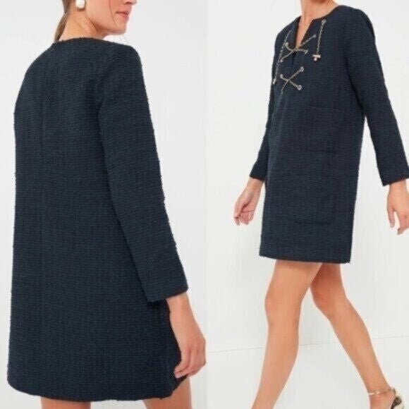 Tuckernuck | NEW Navy Tie Tweed Kelly Notched Neckline Mini Dress Size XL