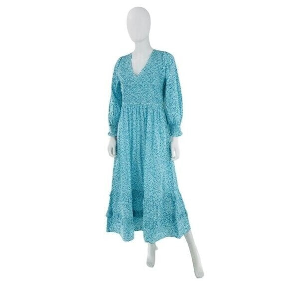 Pink City Prints NEW Blue Isabel Maxi Dress Ocean Ditsy Flower Size XS