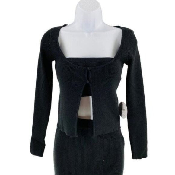 Petal and Pup NEW Luna 3 Piece Knitted Set Black Sweater Midi Dress Size L