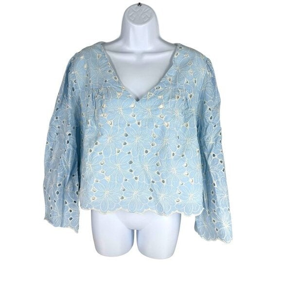 Tuckernuck NEW Airy Blue Eyelet Daniella Lace Flared sleeve Blouse Top Size XXL