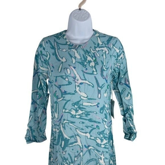 Hyacinth House NEW Blue Abstract Print Long Sleeve Hattie Midi Dress Size XXS