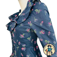 Hyacinth House NEW Navy Floral Ruffle Neck Norah Long Sleeve Mini Dress XS