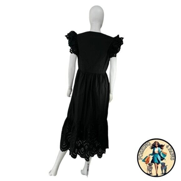 Hyacinth House NEW Black Eyelet Marshall V Neck Classic Midi Dress Size XXS