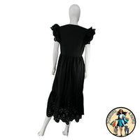 Hyacinth House NEW Black Eyelet Marshall V Neck Classic Midi Dress Size XXS