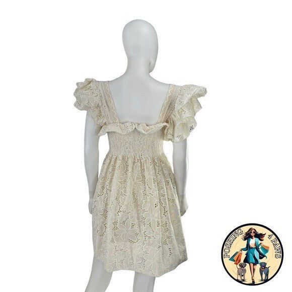 Lug Von Siga NEW Ivory Valery Eyelet Lace Square Neck Mini Dress Size 6