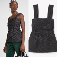 Kate Spade NEW Black Bold Zebra Jacquard Square Neck Peplum Blouse Top Size 0