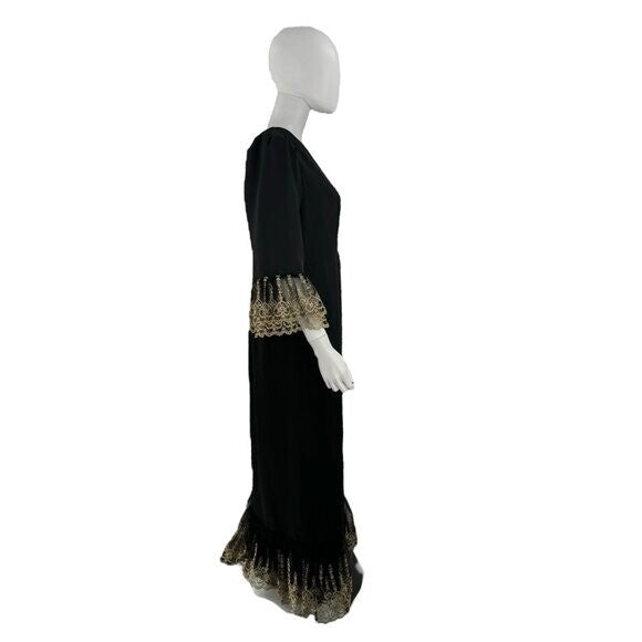 Pomander Place NEW Black Lillith Gold Lace Formal Maxi Dress Size XL