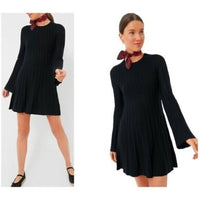 Pomander Place NEW Black Adi Long Belle Sleeve Ribbed Knit Mini Dress Size M