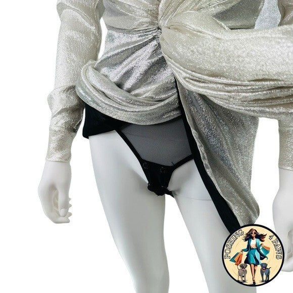 Redemption for FWRD Long Sleeve Metallic Deep V Party Dress in Silver Size XS