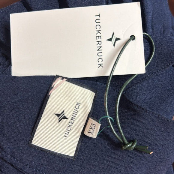 Tuckernuck NEW Navy Faye Preppy Bow Ruffle Collar 3/4 Sleeve Blouse Size XXS