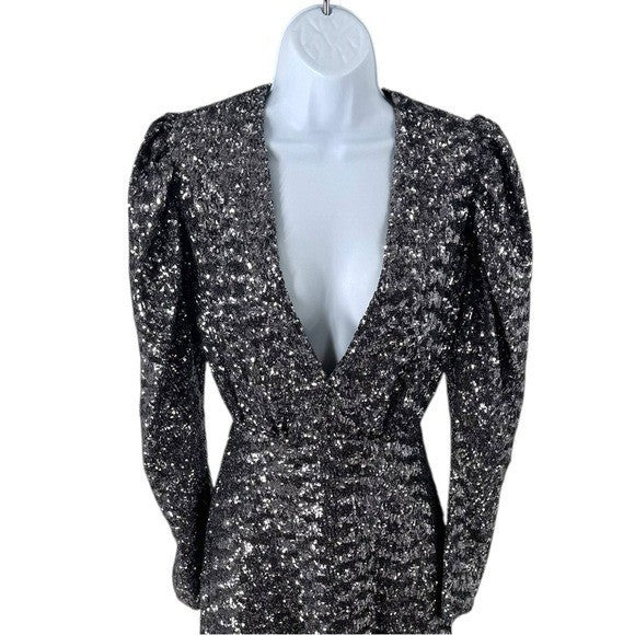 BORGO DE NOR NEW Bernadette Sequin Crepe Formal Long Sleeve Maxi Dress Size XS