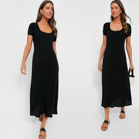Tuckernuck NEW Black Pointelle Scoop Neck A Line Knit Ryder Maxi Dress Size M