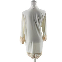 Flora Nikrooz NEW Rosa Kimono Satin Lace Trim Robe in Ivory Size M
