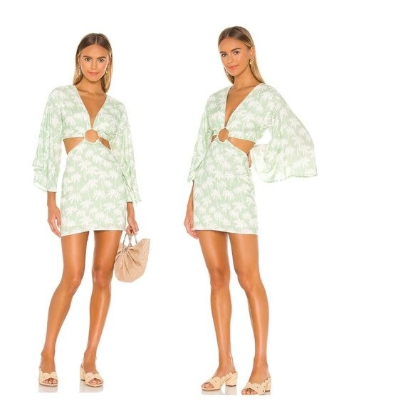 Lovers + Friends NEW Maysa Cut Out Mini Dress Palm Tree Print Size XXS