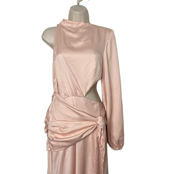 MISHA NEW Maryan One Shoulder Formal Cut Out Midi Dress in Rose Pink Size 6