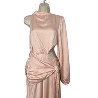 MISHA NEW Maryan One Shoulder Formal Cut Out Midi Dress in Rose Pink Size 6