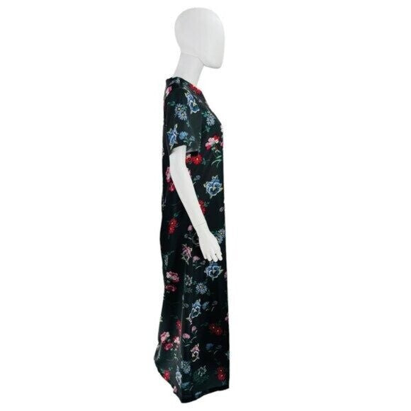 Hyacinth House NEW Black Floral Silky Riley Short Sleeve Maxi Dress Size XXS