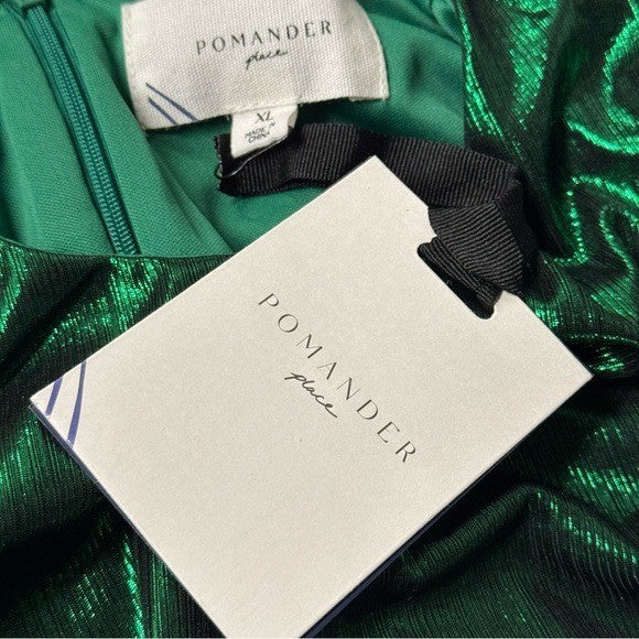 Pomander Place | NEW Emerald Crinkle Lurex Lillith Maxi Dress Size XL