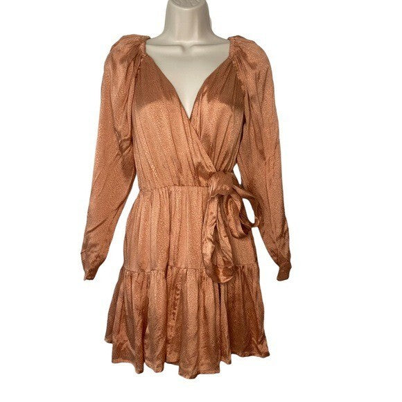 REVOLVE Lovers + Friends Corinne Satin Long Sleeve Mini Dress Tan Size XXS