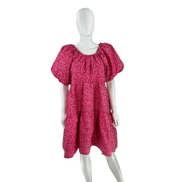Hyacinth House NEW Textured Fuschia Belinda Pink Babydoll Mini Dress Size L